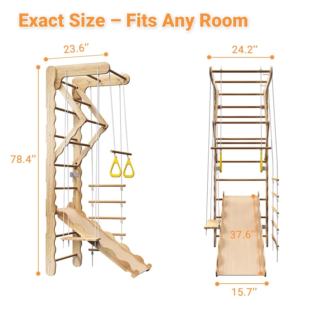 MulinsonFly 5-in-1 Swedish Ladder Wall Set-Montessori Indoor Jungle Gym for Kids 3-8, Wooden Climbing Toy with Pull-up Bar, Swing & Slide, 330lbs Capacity - Image 3