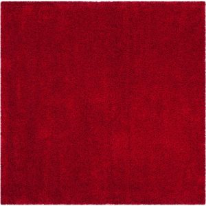 SAFAVIEH Santa Monica Chelsey Solid Shag Area Rug, Red, 6'7" x 6'7" Square