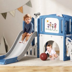 YUFU 8 in 1 Kids Slide Set with Climber for Indoor Outdoor for Age 1 , Blue / Gray