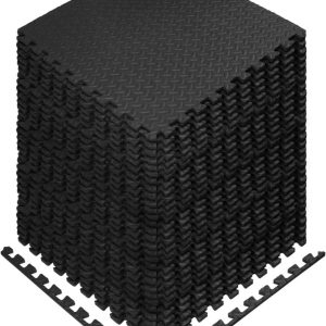 Yes4All 30 pcs Interlocking Exercise Foam Mats, Cover 120 sqft, 3/8 inch, Black Color