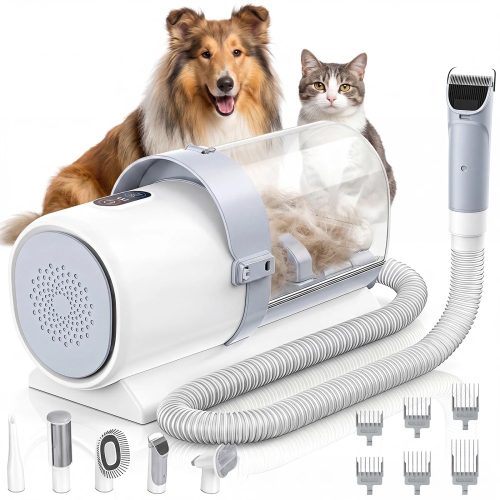 edx Dog Grooming Kit, 2.5L Pet Hair Grooming Vacuum, 5-In-1 Electric Clippers Cleaning Sets For Dog/Cat/Other Animals, White