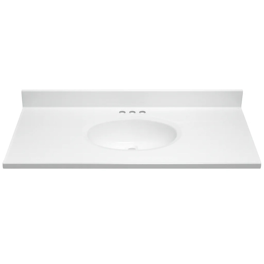 Design House Cultured Marble 49" x 19" Single Bowl Vanity Top with Backsplash and Centerset Mount,White