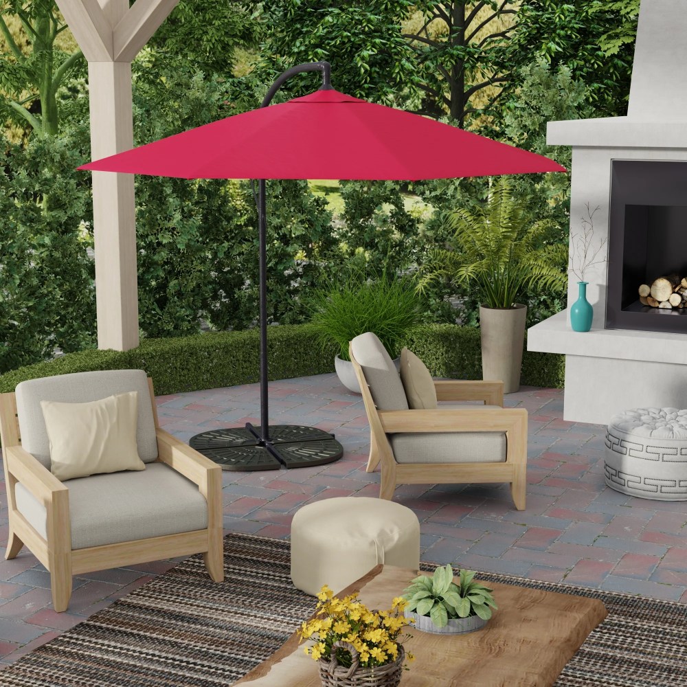 Jordan Manufacturing 8" Red Solid Octagon Folding Offset Cantilever Patio Umbrella with Crank Opening - Image 3