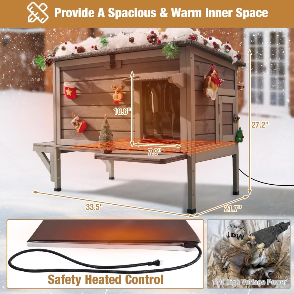 MEDEHOO Heated Cat House for Outside Cats Winter, 100 Waterproof Insulated Outdoor Cat Shelter with Heater & Insulated Liner - Image 5