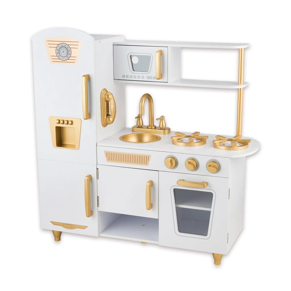 WoodenEdu Kids Kitchen Playset,Pretend Wooden Play Kitchen Toy with Realistic Sounds for Ages 3-8 Girls Boys