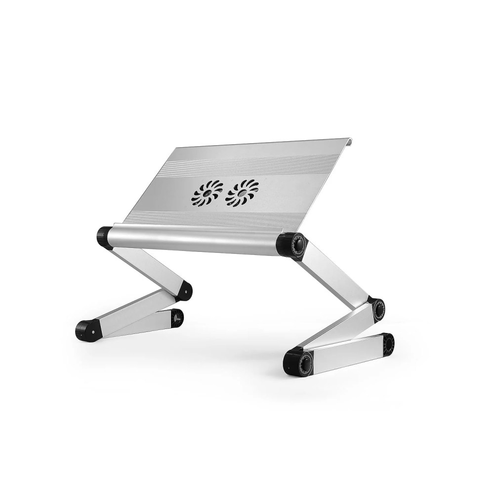 Adjustable Laptop Cooling Stand with Dual Fans & USB Ports-WorkEZ Executive Foldable Aluminum Laptop Desk for Bed, Couch & Office, Ergonomic Riser for Laptops up to 17" - Image 2