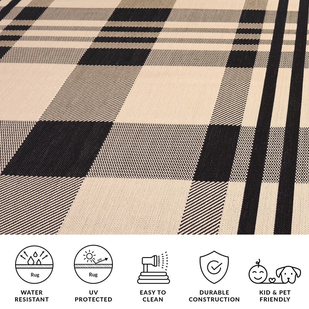 Safavieh Courtyard Benjamin Plaid Indoor/Outdoor Area Rug, Black/Bone, 6'7" x 6'7" Square - Image 3