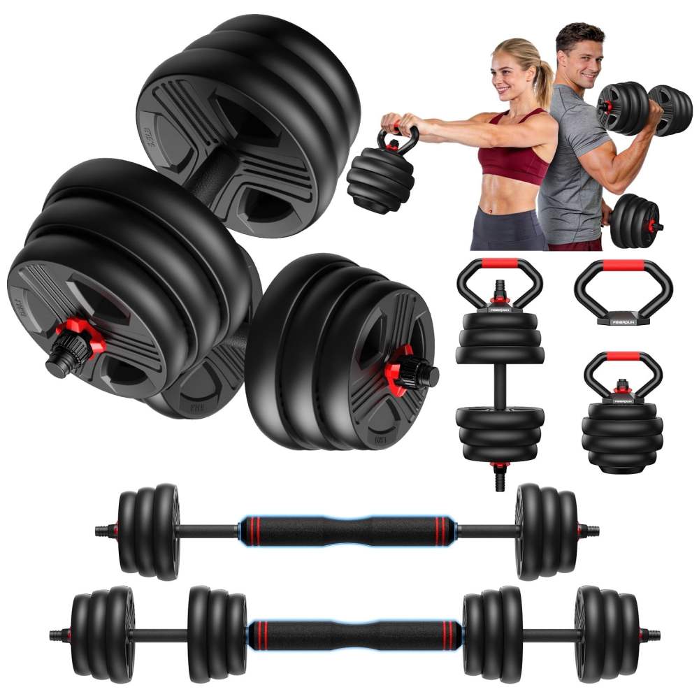 Upgo Adjustable Dumbbells, 55lbs Free Weight Set with Connector, 5 in1 Dumbbells Set as Barbell, Kettlebells, Push up Stand, Fitness Exercises for Home Gym Suitable Men/Women