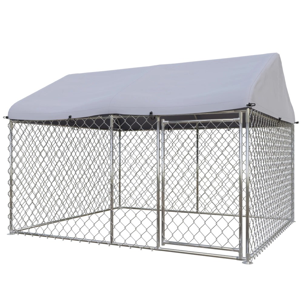 EUNHOO Outdoor Dog Kennel, 7'L x 5.9'W x 5.05'H Large Dog Fence Outside with Roof, Metal Wire Dog House for Yard, Dog Enclosure for Big Dog Run
