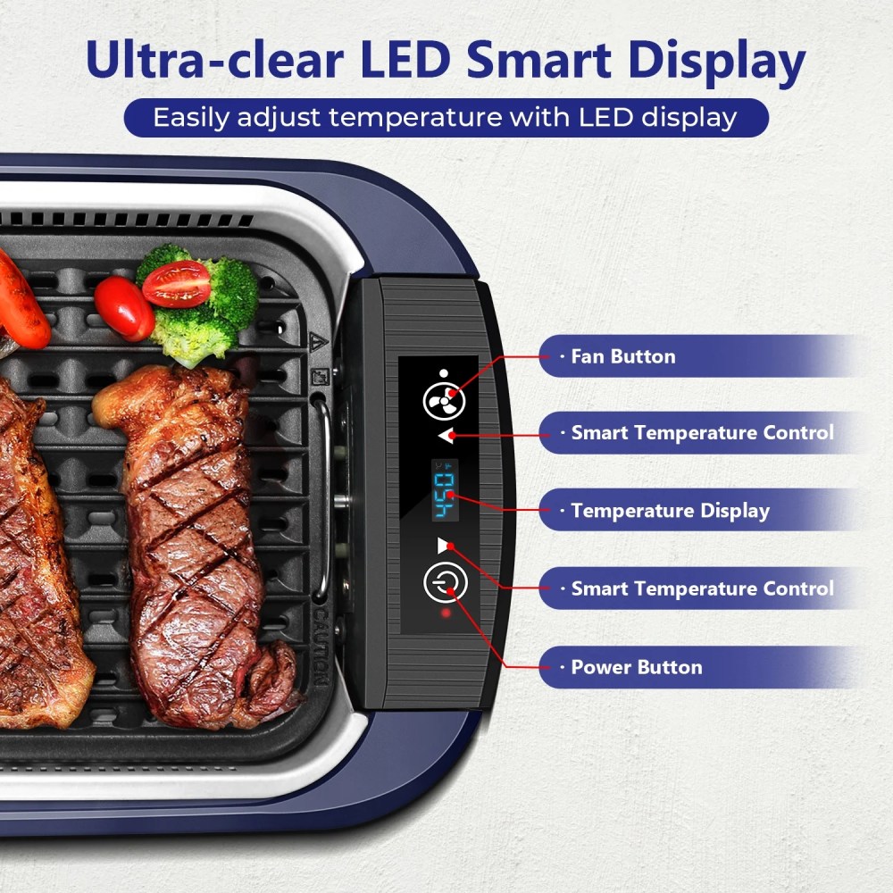Smokeless Electric Indoor Grill & Griddle CUSIMAX-Portable Korean BBQ with Turbo Smoke Extraction,Nonstick Removable Grill and Griddle Plates - Image 3