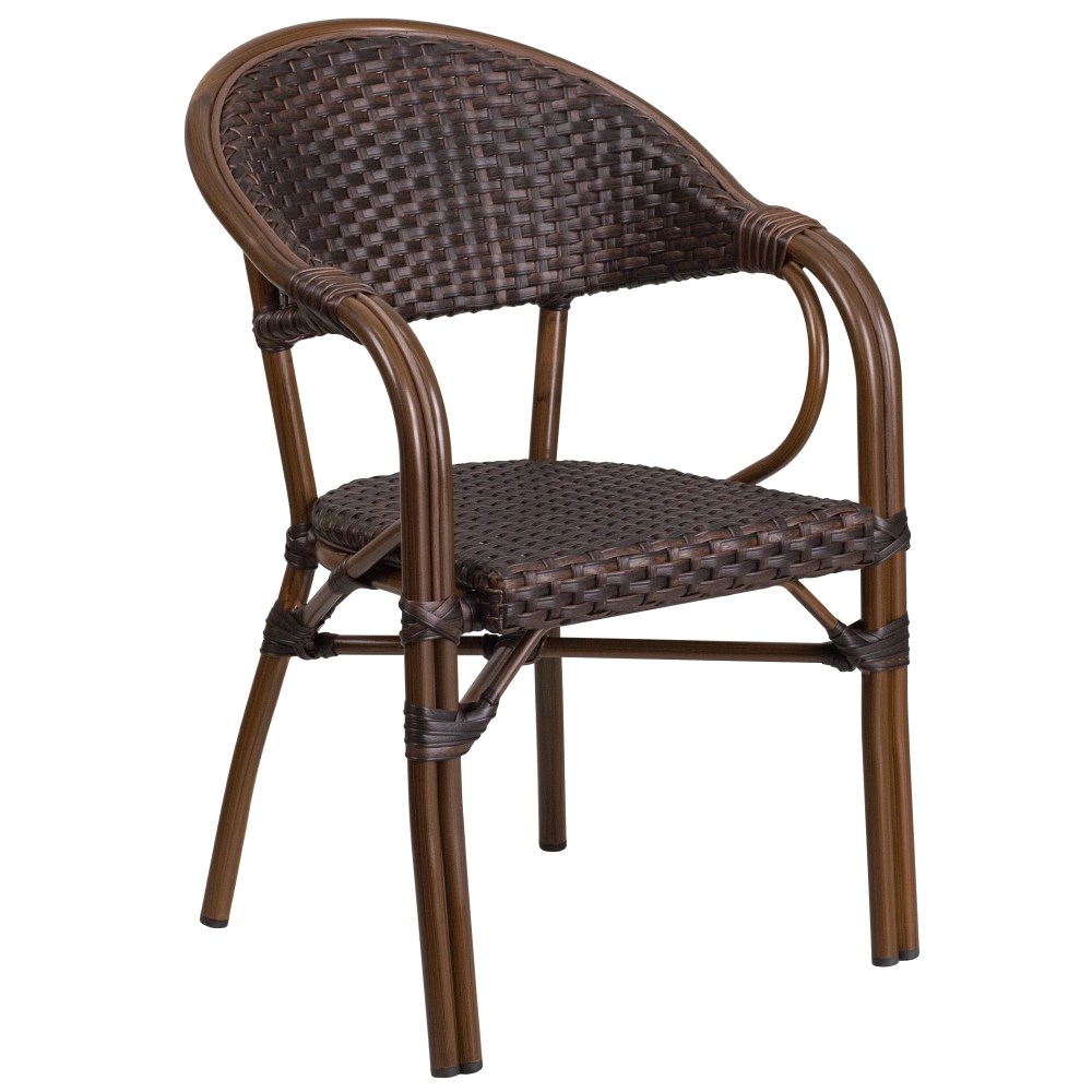 Flash Furniture Milano Series Dark Brown Rattan Restaurant Patio Chair with Red Bamboo-Aluminum Frame - Image 4