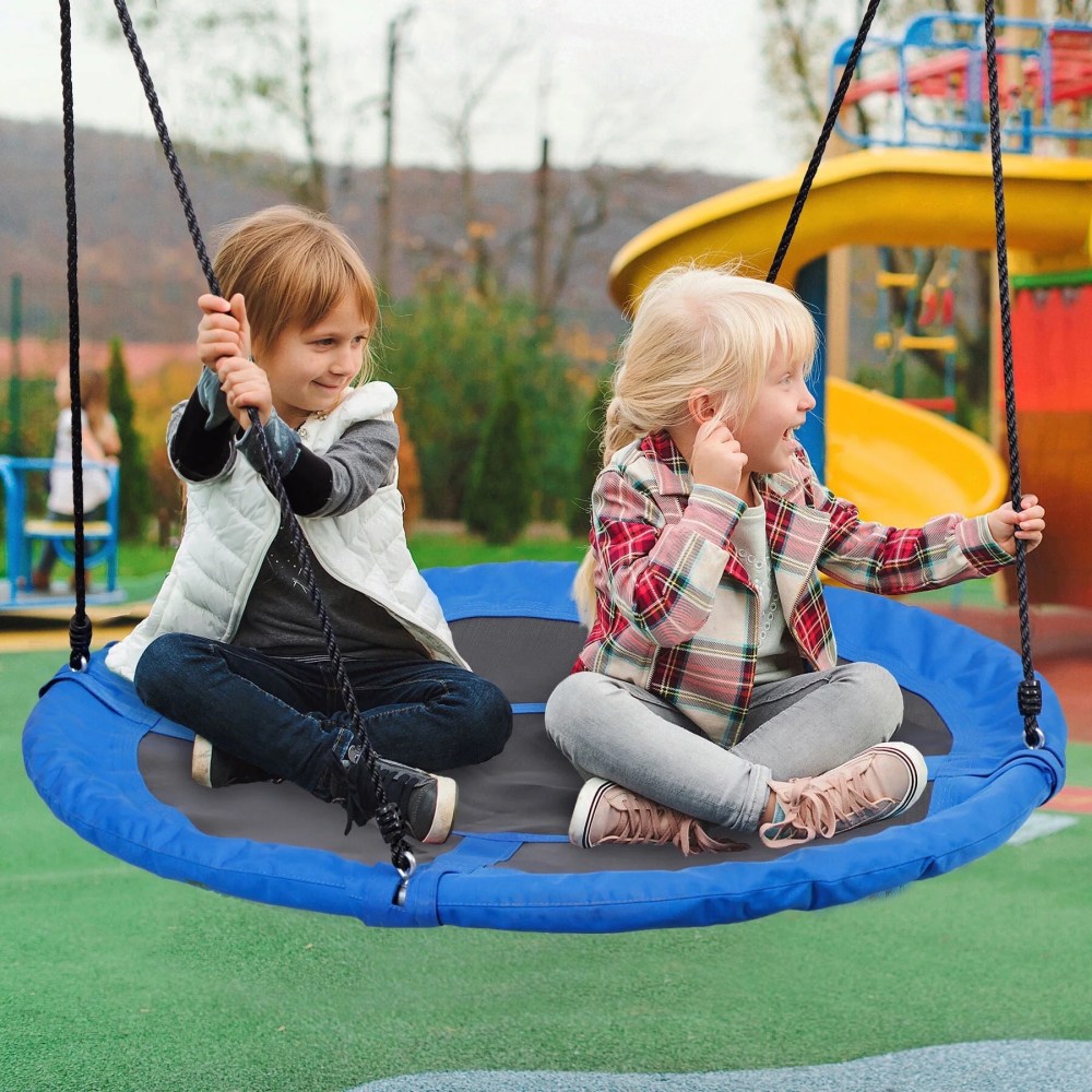 ZenSports 48-in Flying Saucer Swing for Kids Outdoor Extra Large Web Tree 700lbs Adjustable Blue