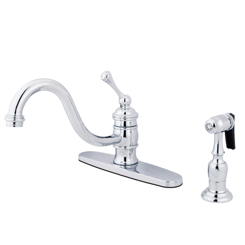Kingston KB3571BLBS Vintage Single-Handle 2-or-4 Hole Kitchen Faucet with Brass Sprayer in Polished Chrome