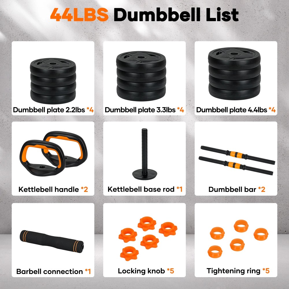 Naipo 44lb Adjustable Dumbbell Set 4 In 1 To Kettlebell Barbell and Push Up Stand Home Gym Weights Dumbbells for Beginners Youth Women Space Saving Workout Equipment - Image 7