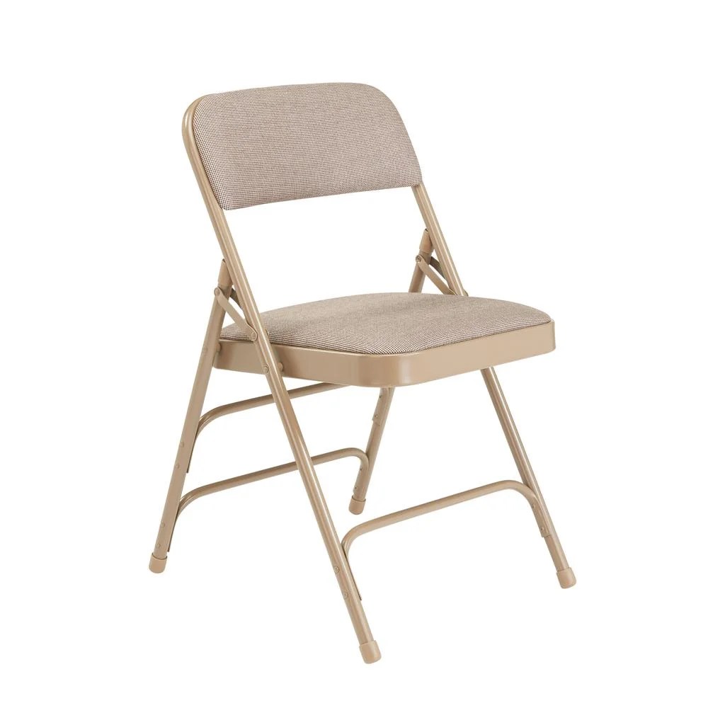 (Pack of 4) NPS 2300 Series Fabric Upholstered Triple Brace Double Hinge Premium Folding Chair, Caf- Beige