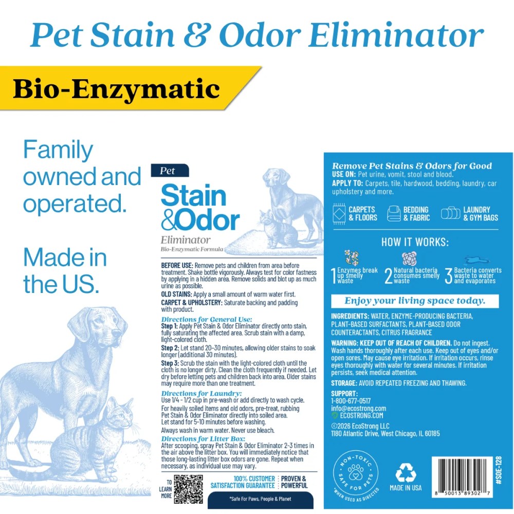 EcoStrong Enzymatic Pet Stain & Odor Remover for Cats & Dogs, 32 oz 1 Gallon Jug, Citrus Scent - Image 9