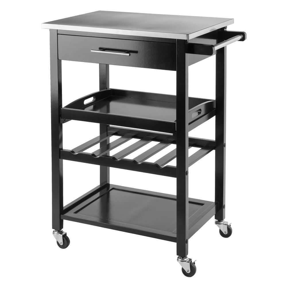 Winsome Wood Anthony Kitchen Utility Cart,Stainless Steel Top,Black Finish