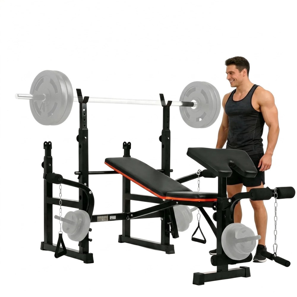 Naipo 7-in-1 Weight Bench with Dual Barbell Racks Adjustable Weight Bench 5-Level Height 4-Level Backrest Weight Bench Set for Home Gym 600lbs Full Body Workout(Not Include Dumbbells)
