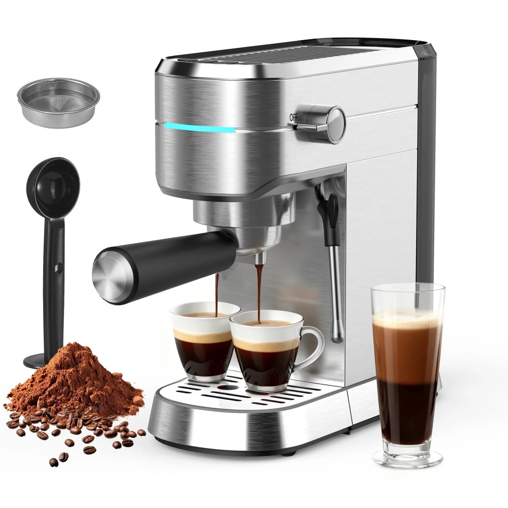 NICWIN Espresso Machine 15 Bar Compact Espresso Maker with Milk Frother Wand,1350W Fast Heating Stainless Steel Coffee Machine for Espresso,Latte,Cappuccino,7.3 Inch Wide