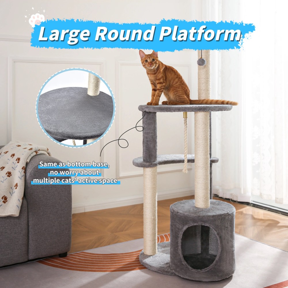 Vibrant Life Cat Tree, 47" Multi-Level Cat Tower with Scratching Posts and Large Platform, Gray - Image 8