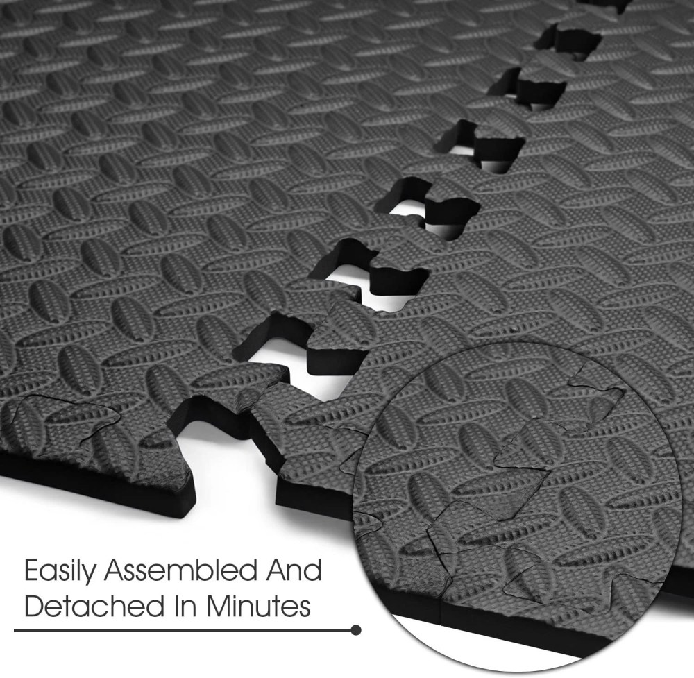 Yes4All 30 pcs Interlocking Exercise Foam Mats, Cover 120 sqft, 3/8 inch, Black Color - Image 6
