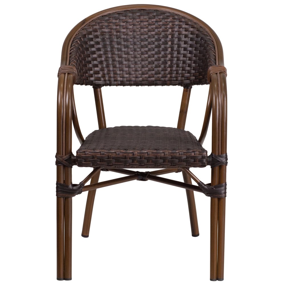 Flash Furniture Milano Series Dark Brown Rattan Restaurant Patio Chair with Red Bamboo-Aluminum Frame - Image 6