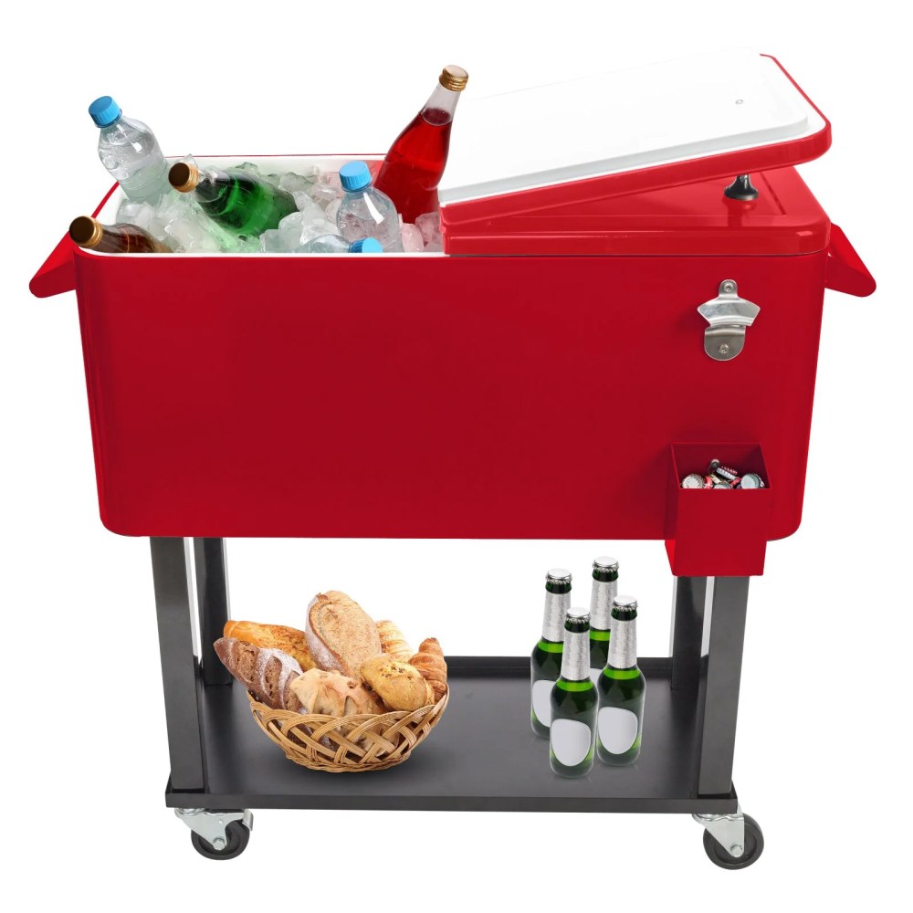 80Qt Freezer Incubator Portable With Drain Pipe Red Box Black Square for Outdoor, Swimming, BBQ