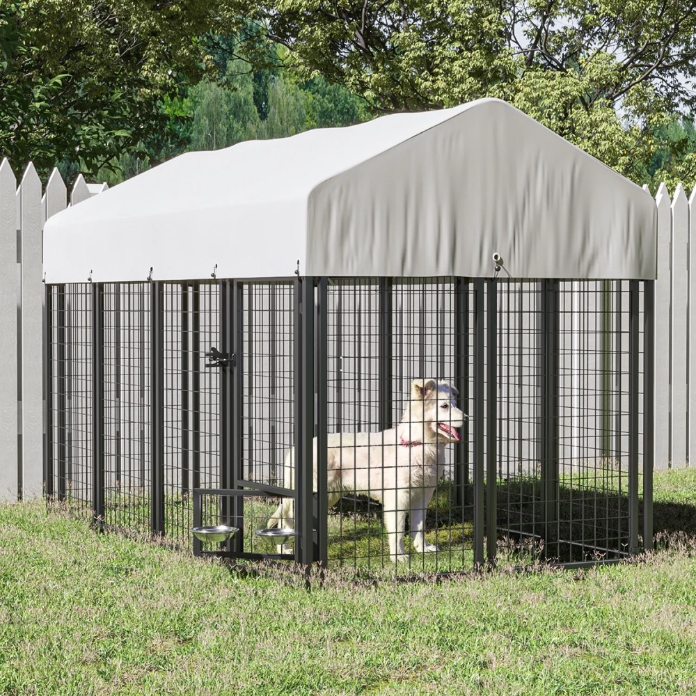 Waleaf 8x4x4 ft Outdoor Dog Kennel Cage for Large Dogs, Large Dog Kennel with Rotating Bowls for Outdoor, Pet Dog Run Enclosures for Dog Crate with Waterproof UV-Resistant Cover and Secure Lock - Image 6