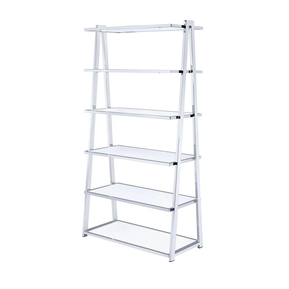 ACME Coleen Bookshelf,White High Gloss & Chrome