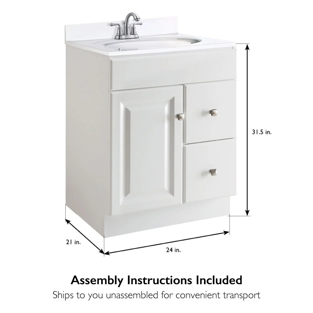 Design House Solid Wood 24" Wyndham 1-Door Ready to Assemble Bath Vanity Cabinet, White - Image 7