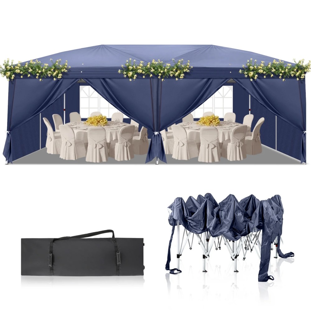 Zimtown Outdoor Easy Pop Up Tent Party Canopy Gazebo with 6 Walls 10" x 20" Blue