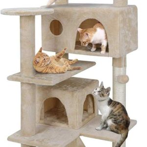 53" Multi-Level Cat Tree Stand House Furniture Kittens Activity Tower with Scratching Posts Kitty Pet Play House Beige