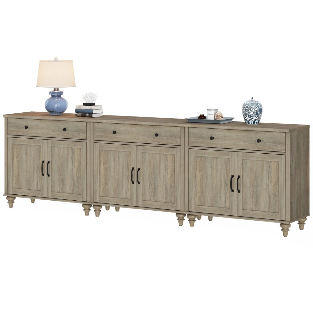 Wash Gray Farmhouse TV Stand for 85 inch TV with Drawers & Doors - Image 3
