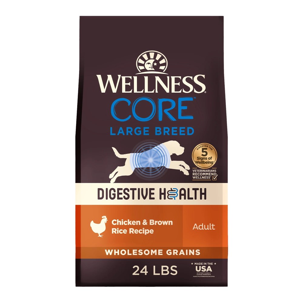 Wellness CORE Digestive Health Large Breed Adult Dry Dog Food,  Wholesome Grain Kibble,  Sensitive Stomach,  Natural,  High Protein,  Chicken and Brown Rice Recipe,  24 lb Bag