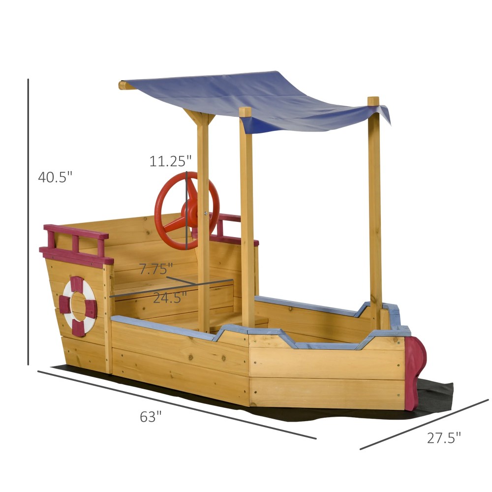 Outsunny 63" Wooden Kids Sandbox with Covered Protection Under Canopy - Image 3