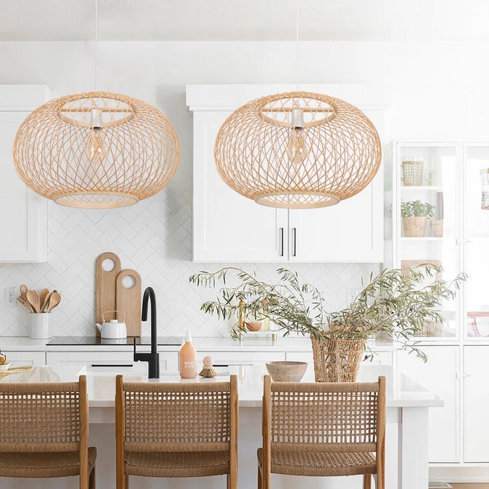 Arturesthome Hardwired Natural Bamboo Light Pendant Vintage Chandeliers Decor E26/27