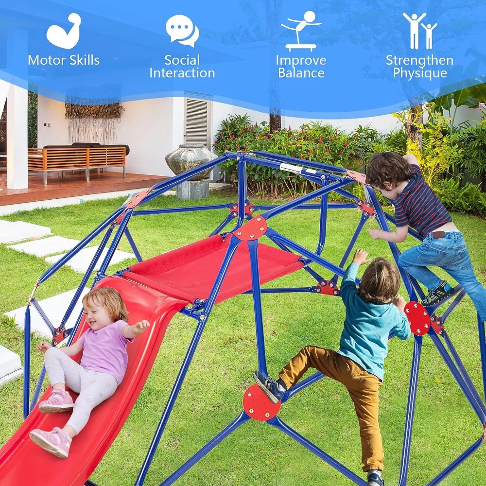 OLAKIDS 8FT Climbing Dome with Slide, Kids Outdoor Toys Jungle Gym Geodesic Climber, Steel Frame, 8FT Climb Structure Backyard Playground Center Equipment for Toddlers 3-8 - Image 3