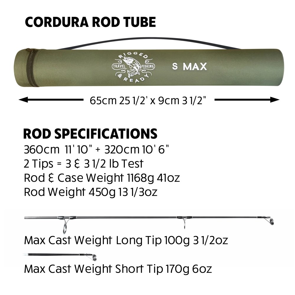 Rigged and Ready S Max. Big Fish Powerful Predator Surf Travel Fishing Rod 2 Tips Hi-Carbon 11' 10" & 10' 7" Options Compact Rod 23" Case 26" Cast W 3.56 oz - Image 9