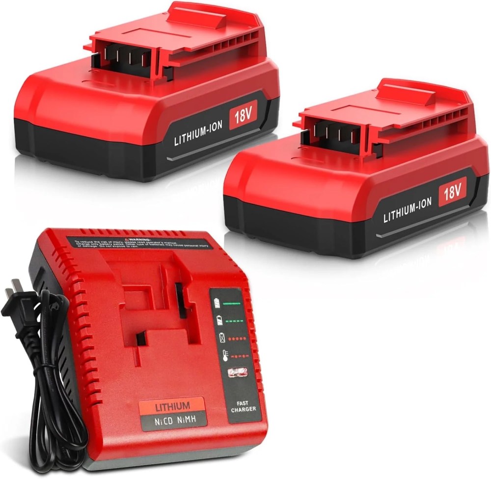 2 Packs 18V Lithium PC18BLX Battery and PCXMVC Charger Compatible with Porter Cable 18V Battery PC18B PC18B-2 PC18BL PC18BLX PC18BLEX