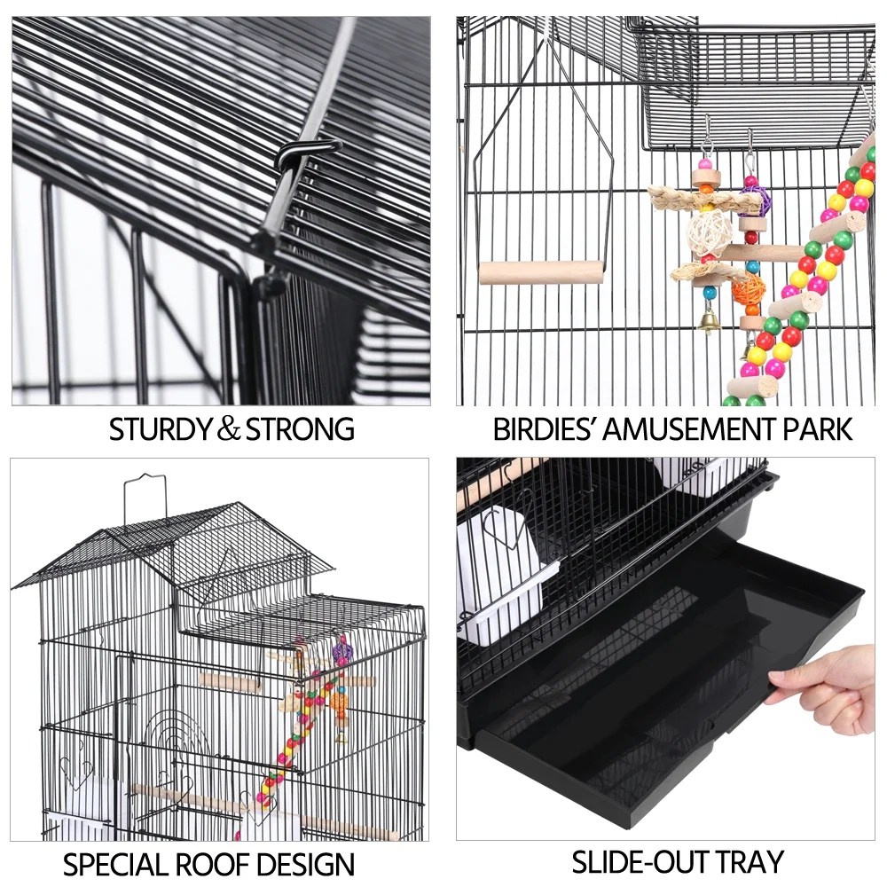 Alden Design 39" Metal Large Roof Top Parrot Cage, Black - Image 4