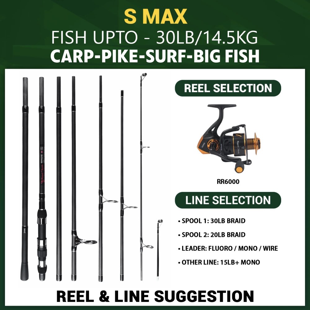 Rigged and Ready S Max. Big Fish Powerful Predator Surf Travel Fishing Rod 2 Tips Hi-Carbon 11' 10" & 10' 7" Options Compact Rod 23" Case 26" Cast W 3.56 oz - Image 3