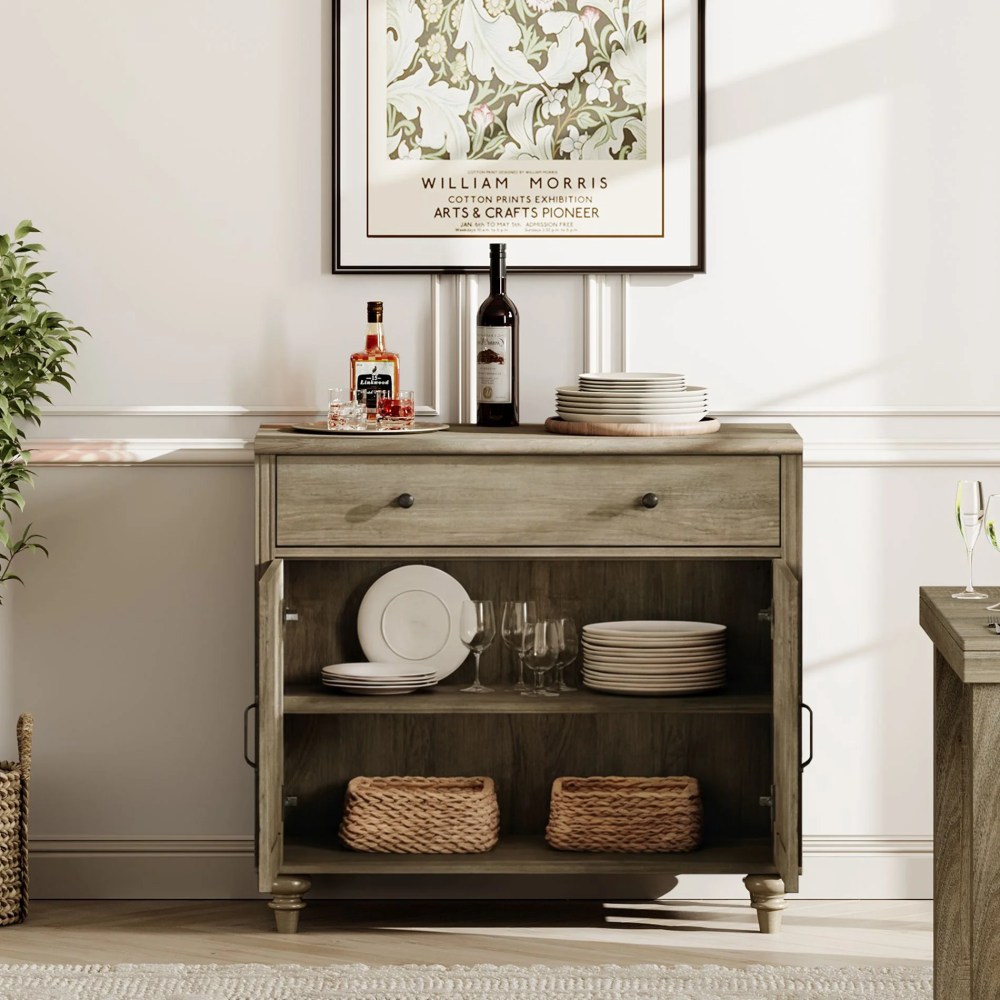Wash Gray Farmhouse TV Stand for 85 inch TV with Drawers & Doors - Image 7