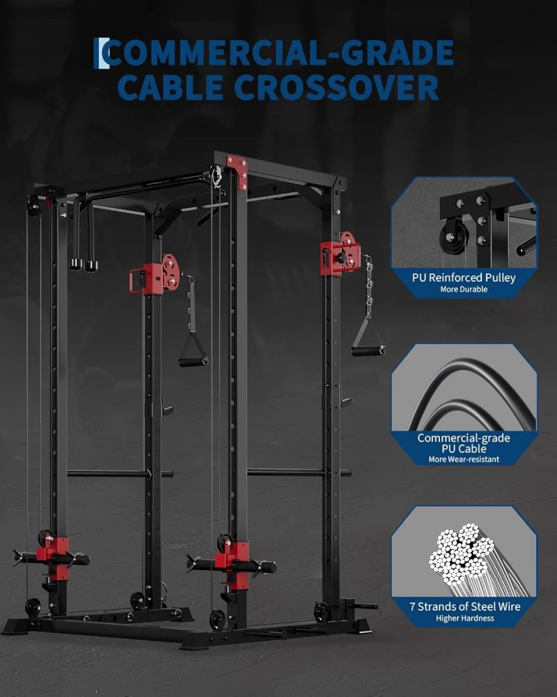 JoanKaren Power Rack with Dual Pulley System, 2000LBS Capacity Home Gym Squat Cage for Strength Training, Includes Multiple Attachments - Image 4