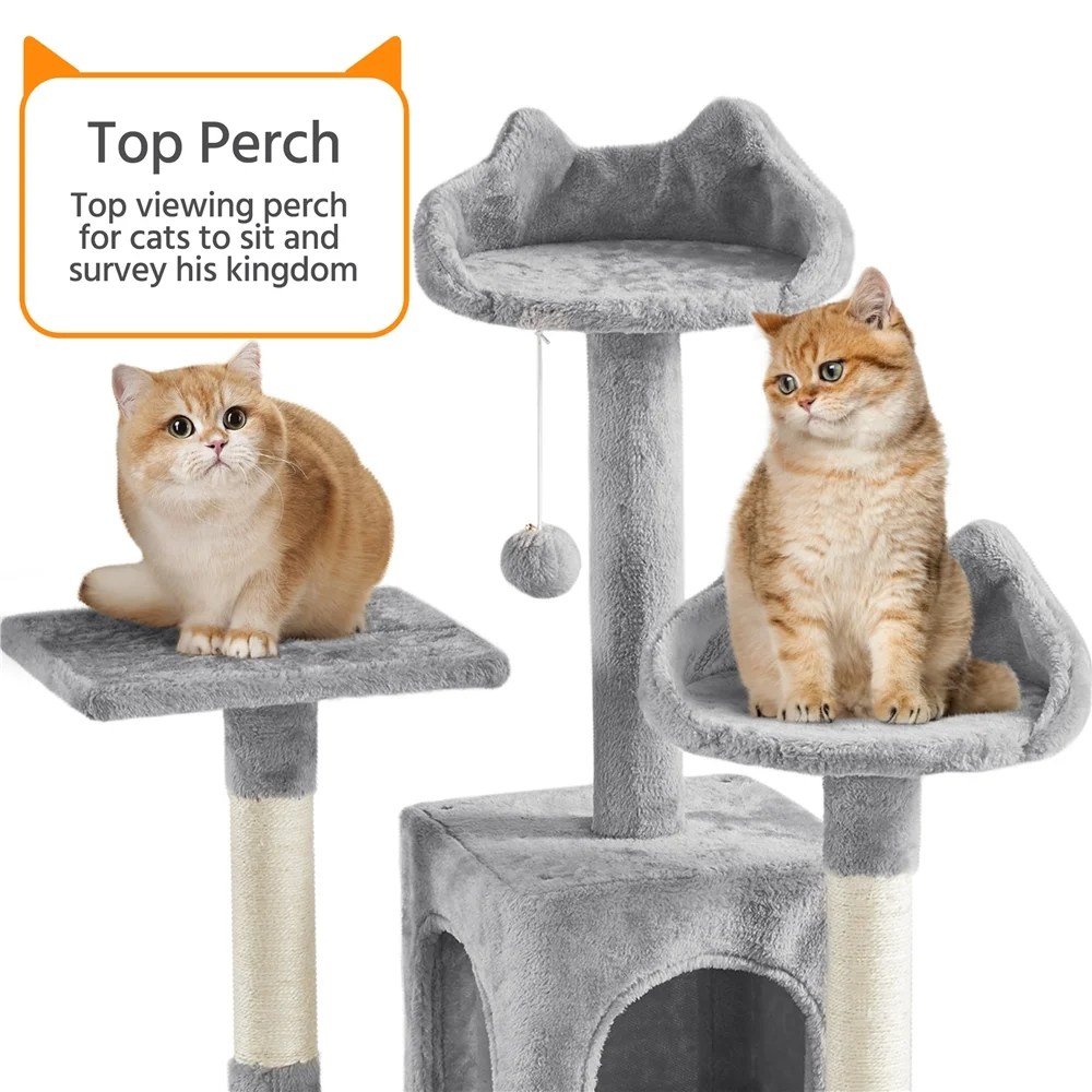 Alden Design 72" H Multi-Level Large Cat Tree with 2 Cozy Perches for Medium Cats, Light Gray - Image 6