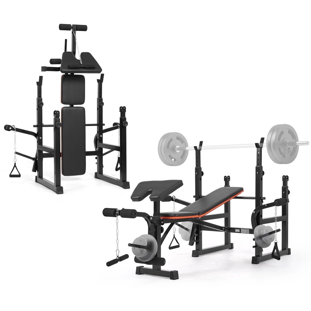 GASKY Adjustable Weight Bench 600lbs 7-in-1 Foldable Multi-Function Workout Bench Set with 2 Barbell Rack & Leg Extension for Full Body Strength Training Home/Gym Gifts for Him