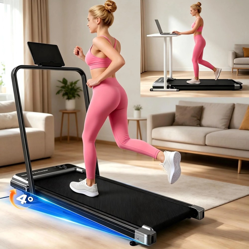 Walking Pad Treadmill with Handle Bar & Adjustable Incline, Foldable Portable Treadmills for Home Office, Quiet Under Desk Treadmill with 0.6-3.8 MPH Speed, 265 LBS Capacity
