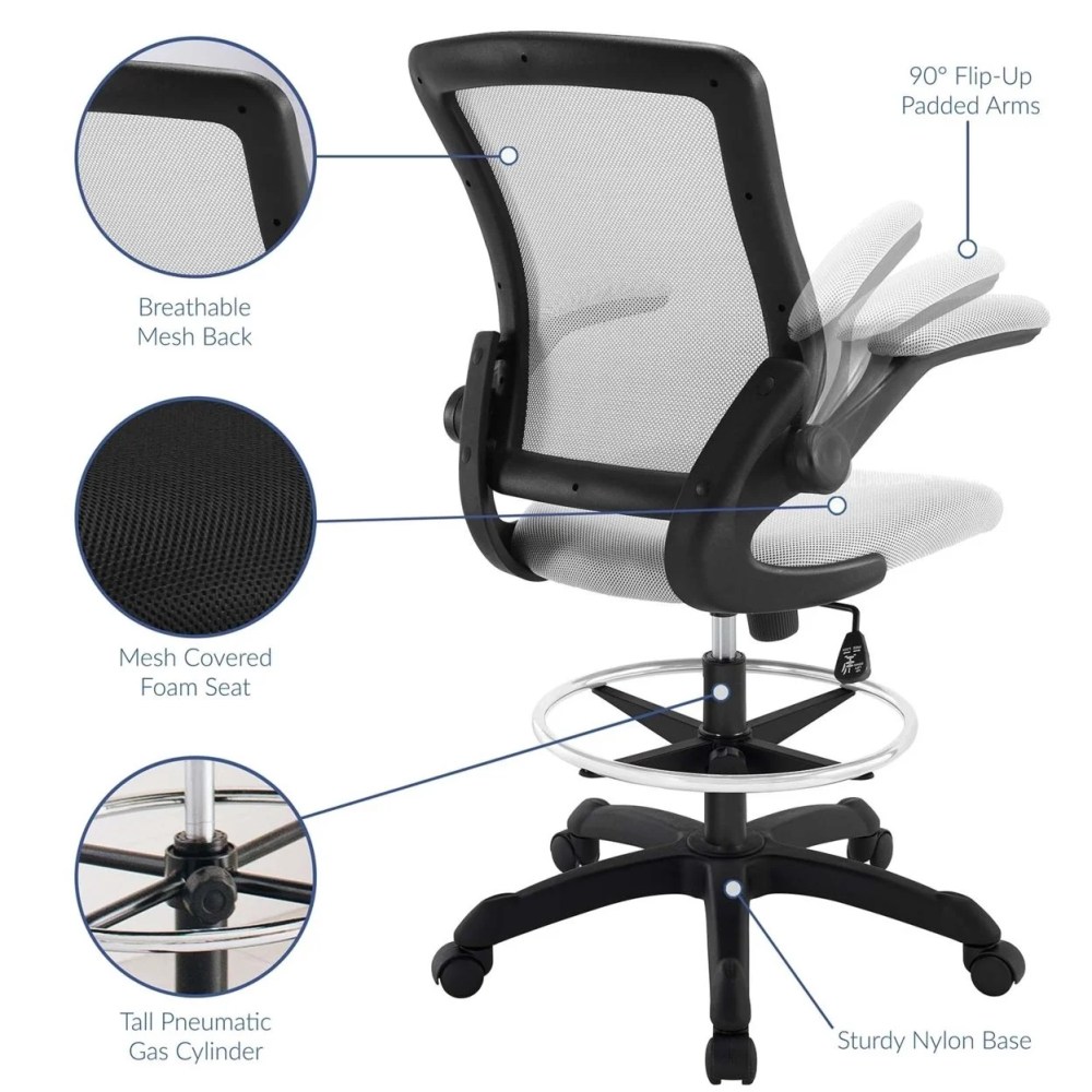 Modway Veer Modern Mesh Fabric & Metal Drafting Chair in Gray - Image 6