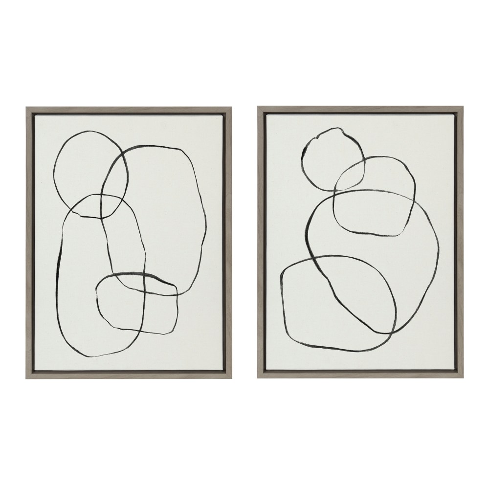 Sylvie Modern Circles and Going in Circles Linen Textured 18 in x 24 in Framed Painting Canvas Art Prints, by Kate and Laurel Set of 2