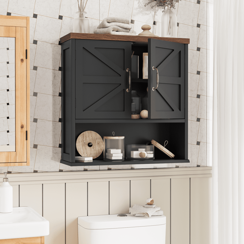 Smuxee Bathroom Cabinet Storage with Bathroom Shelf,Over the Toilet Storage Wall Cabinet, Black