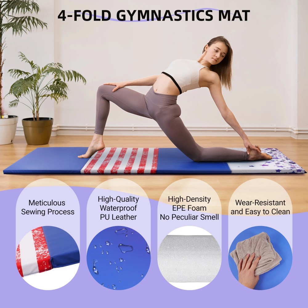 Signature Fitness 4ft x 10ft x 3in Folding Gymnastics Mat, 4-Panel Extra Thick Exercise Mat with Handles, PVC Leather EPE Foam, Multiple Colors - Image 5